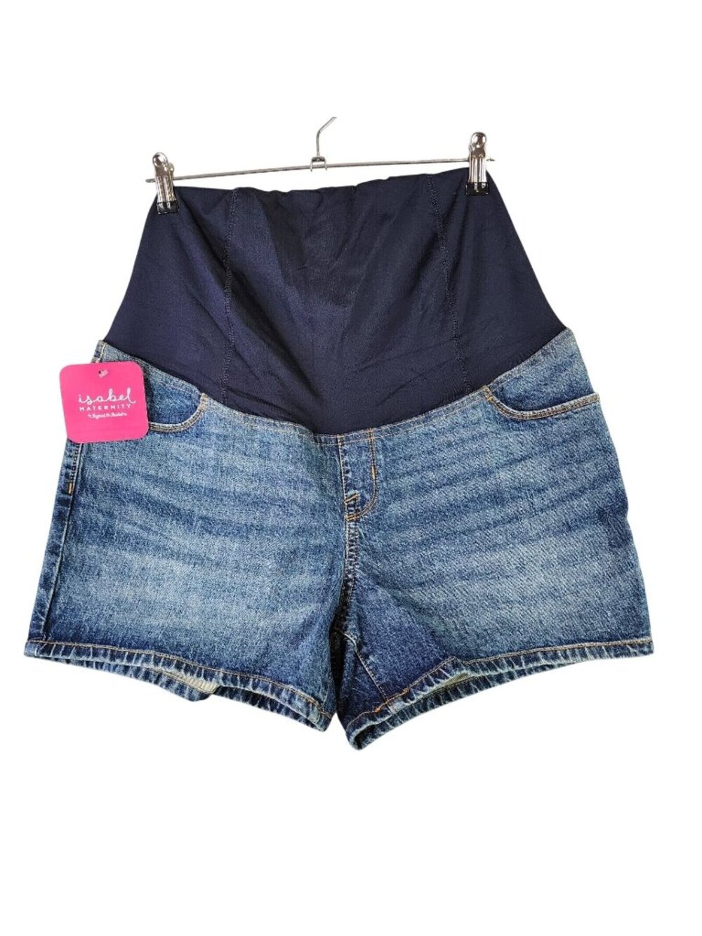 Womens Isabel Maternity Over Belly Midi Maternity Denim Shorts 4" inseam Size 12